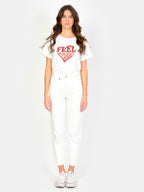 Jean mom blanc taille haute POLLY femme, WHITE, taille 25, porté par Amanda (1m76) – photo 2