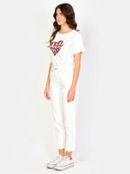 Jean mom blanc taille haute POLLY femme, WHITE, taille 25, porté par Amanda (1m76) – photo 3