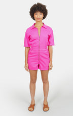 Combishort fuchsia en coton DOLCE femme, FUCHSIA, taille XS, porté par Marie (1m71) – photo 3