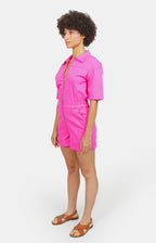 Combishort fuchsia en coton DOLCE femme, FUCHSIA, taille XS, porté par Marie (1m71) – photo 4