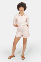 Combishort saumon DOLCE en coton femme, LIGHT SALMON, taille XS, porté par Marie (1m71) – photo 2