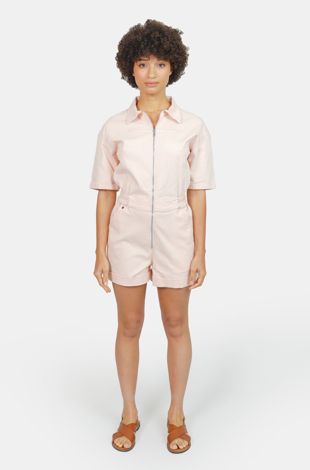 Combishort saumon DOLCE en coton femme, LIGHT SALMON, taille XS, porté par Marie (1m71) – photo 3