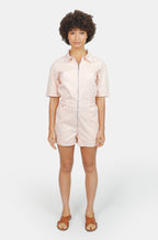 Combishort saumon DOLCE en coton femme, LIGHT SALMON, taille XS, porté par Marie (1m71) – photo 3