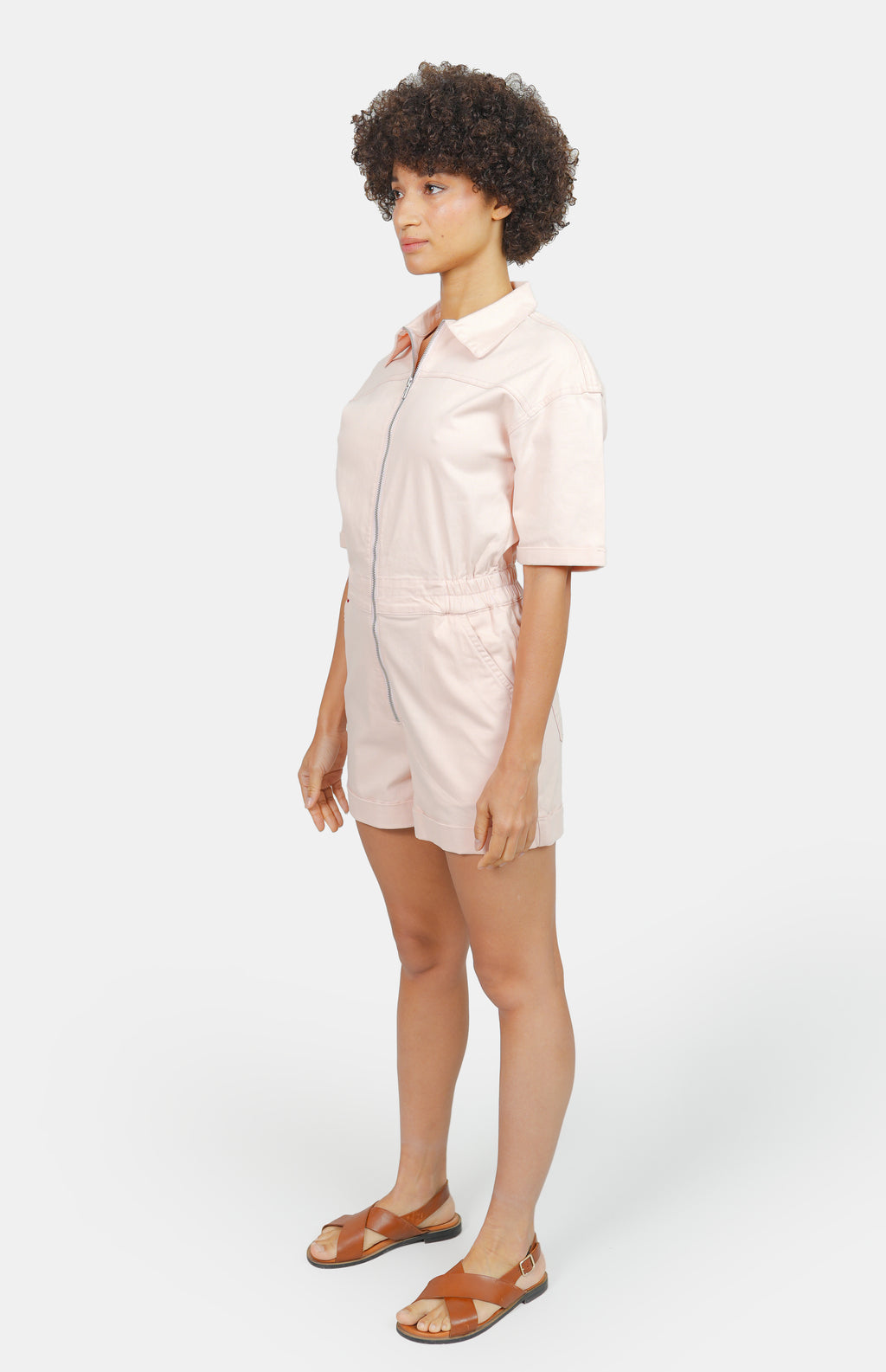 Combishort saumon DOLCE en coton femme, LIGHT SALMON, taille XS, porté par Marie (1m71) – photo 4