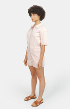 Combishort saumon DOLCE en coton femme, LIGHT SALMON, taille XS, porté par Marie (1m71) – photo 4