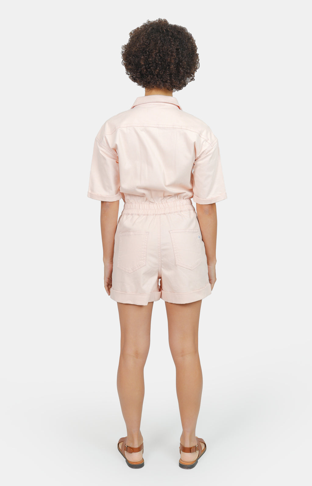 Combishort saumon DOLCE en coton femme, LIGHT SALMON, taille XS, porté par Marie (1m71) – photo 5