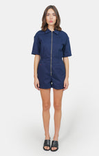 Combishort bleu marine en coton DOLCE femme, NAVY, taille XS, porté par Marie (1m71) – photo 3