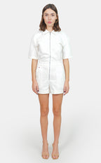 Combishort blanc en coton DOLCE femme, WHITE, taille XS, porté par Marie (1m71) – photo 3