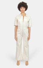 Combinaison évasée manches courtes écru DELPHINE femme, GREIGE, taille XS, porté par Marie (1m71) – photo 3