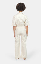 Combinaison évasée manches courtes écru DELPHINE femme, GREIGE, taille XS, porté par Marie (1m71) – photo 4