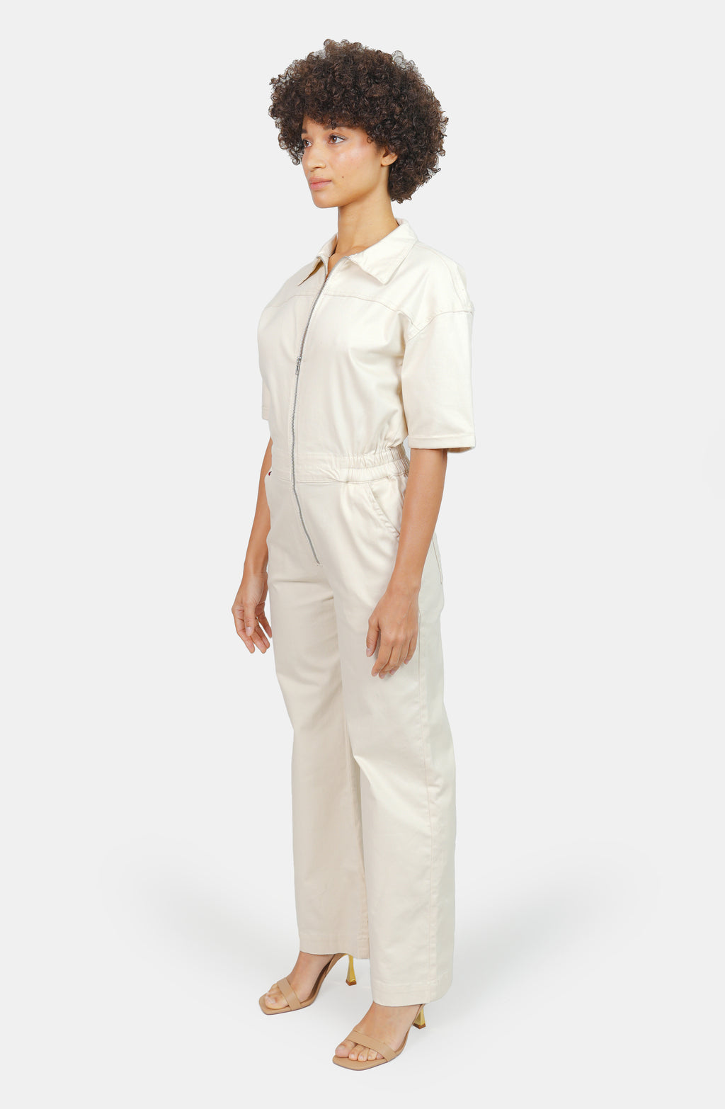 Combinaison évasée manches courtes écru DELPHINE femme, GREIGE, taille XS, porté par Marie (1m71) – photo 5