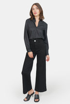 Chemise unie noir HELENE femme, BLACK, taille XS, porté par Claire (1m76) – photo 3