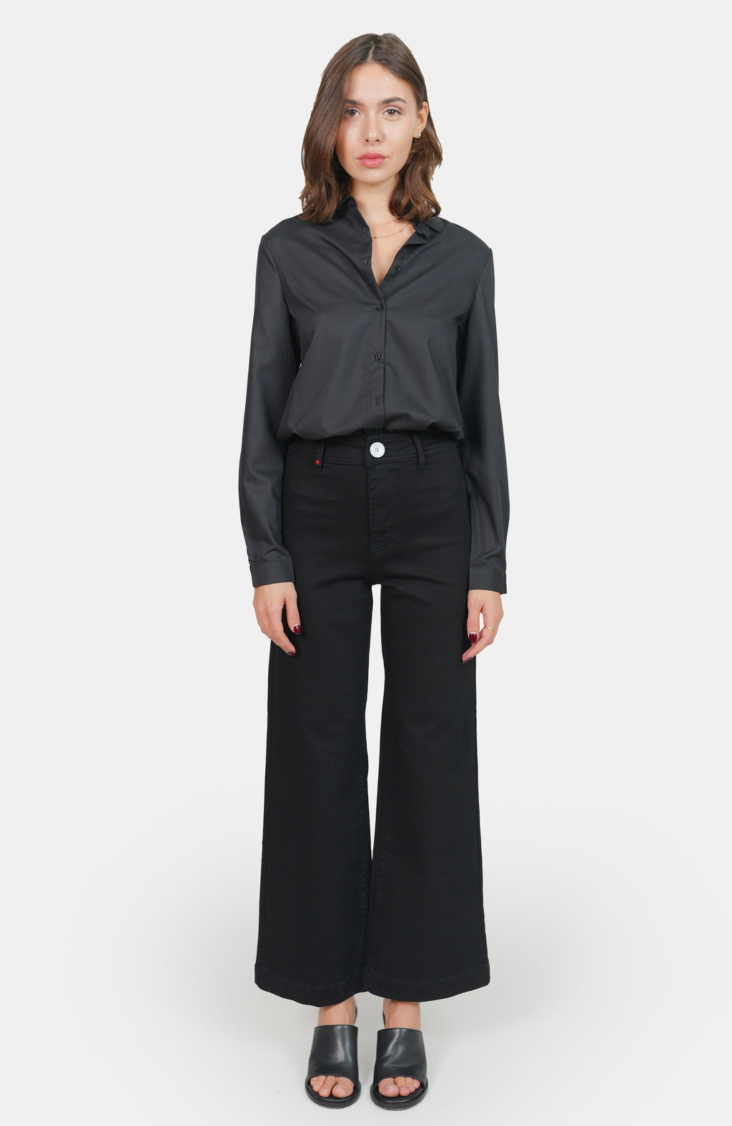 Chemise unie noir HELENE femme, BLACK, taille XS, porté par Claire (1m76) – photo 4