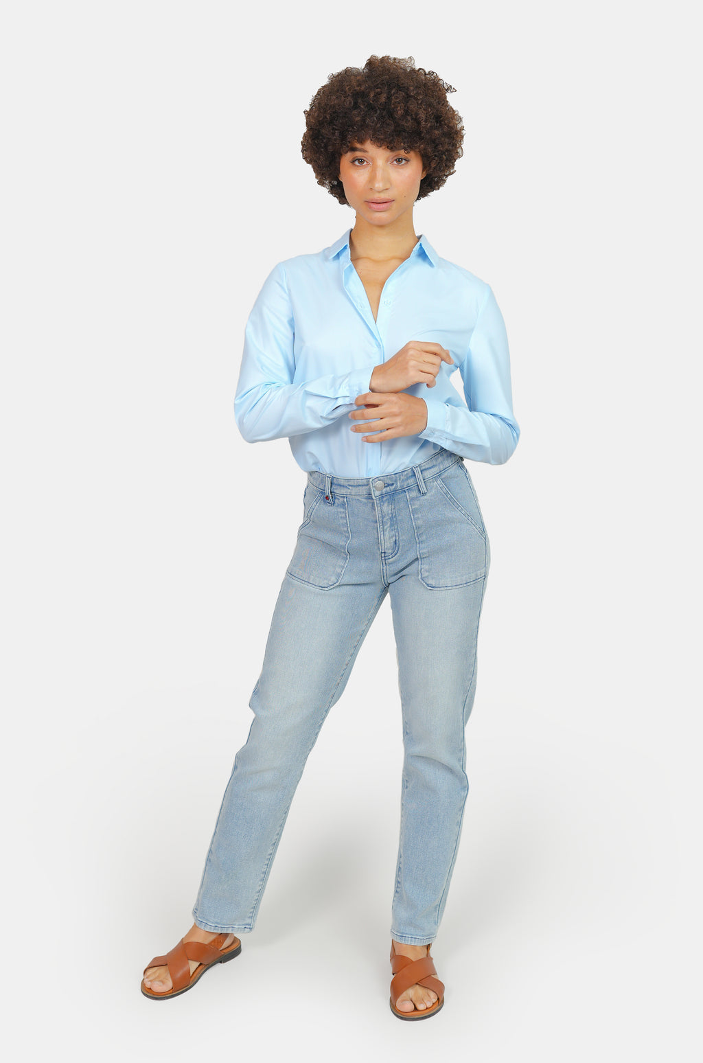 Chemise unie bleu HELENE femme, BLUE, taille XS, porté par Marie (1m71) – photo 2