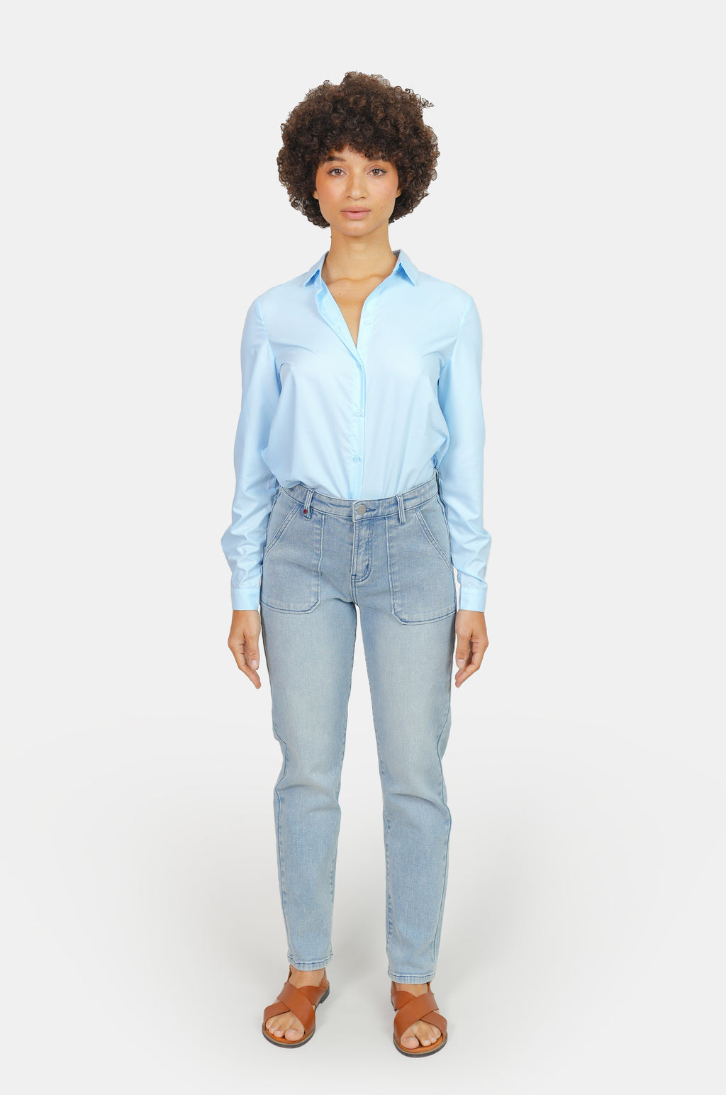 Chemise unie bleu HELENE femme, BLUE, taille XS, porté par Marie (1m71) – photo 3