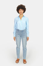 Chemise unie bleu HELENE femme, BLUE, taille XS, porté par Marie (1m71) – photo 3