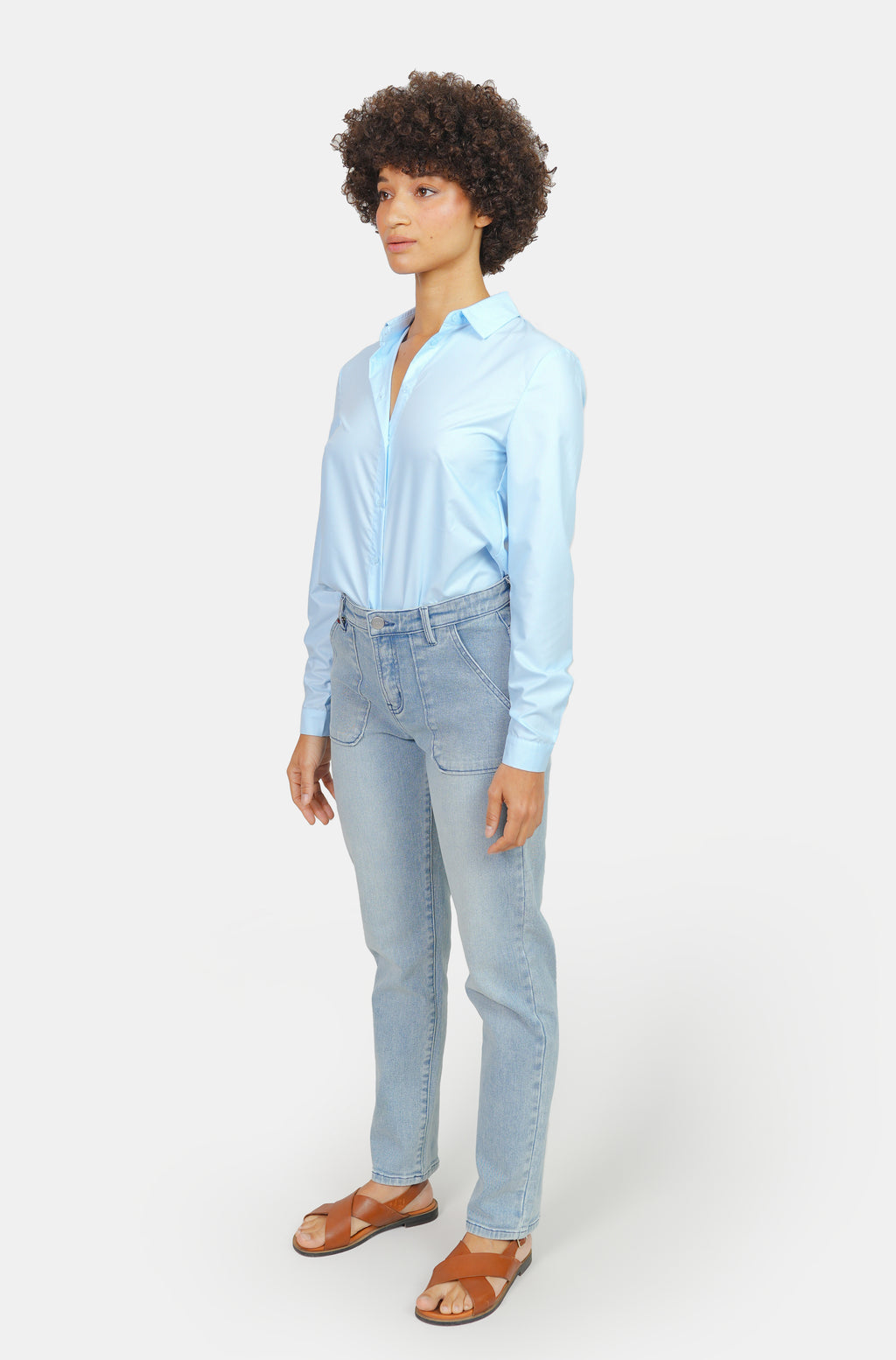 Chemise unie bleu HELENE femme, BLUE, taille XS, porté par Marie (1m71) – photo 4