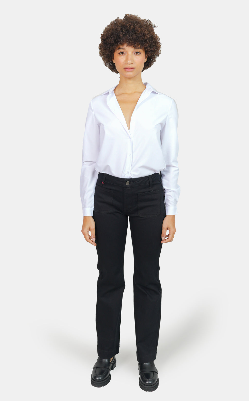 Chemise unie blanc HELENE femme, WHITE, taille XS, porté par Marie (1m71) – photo 3