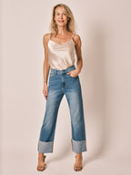 Jean droit bleu à revers PEARL femme, BLUE, taille 25, porté par Jessica (1m75) (F.A.M. JEANS) – photo 1