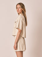 Chemise beige VILMA 100% coton femme, BEIGE, taille XS, porté par Zoé (1m76) – photo 3