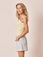 Short ample bleu clair AYEL en coton femme, BABY BLUE, taille XS, porté par Jessica (1m75) – photo 3