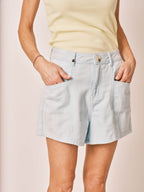 Short ample bleu clair AYEL en coton femme, BABY BLUE, taille XS, porté par Jessica (1m75) – photo 5