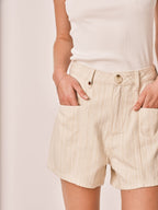 Short ample AYEL en coton femme, BEIGE, taille XS, porté par Zoé (1m76) – photo 5