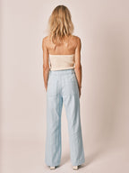 Pantalon évasé bleu clair FEYEL femme, BABY BLUE, taille XS, porté par Jessica (1m75) – photo 4