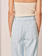 Pantalon évasé bleu clair FEYEL femme, BABY BLUE, taille XS, porté par Jessica (1m75) – photo 5