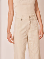 Pantalon évasé Beige FEYEL femme, BEIGE, taille XS, porté par Zoé (1m76) – photo 5