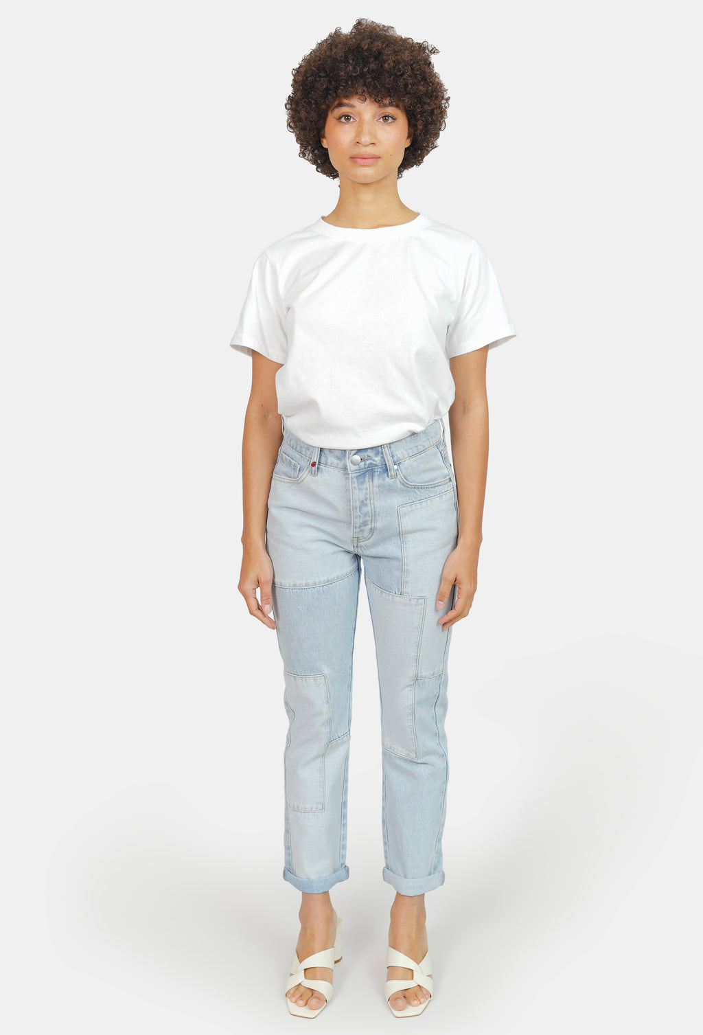 Jean mom bleu clair PATRICIA PATCHWORK femme, PATCHWORK, taille 25, porté par Marie (1m71) – photo 2