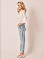 Jean boyfriend bleu clair MANON Scrapper femme, LIGHT BLUE, taille XS, porté par Jessica (1m75) – photo 3