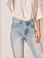 Jean boyfriend bleu clair MANON Scrapper femme, LIGHT BLUE, taille XS, porté par Jessica (1m75) – photo 4