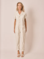 Combinaison manches courtes beige DENISE femme, GREIGE, taille XS, porté par Jessica (1m75) – photo 2