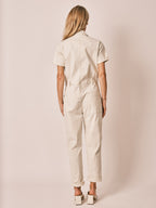 Combinaison manches courtes beige DENISE femme, GREIGE, taille XS, porté par Jessica (1m75) – photo 4