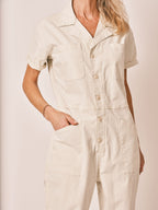 Combinaison manches courtes beige DENISE femme, GREIGE, taille XS, porté par Jessica (1m75) – photo 5