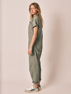 Combinaison manches courtes kaki DENISE femme, KAKI, taille XS, porté par Zoé (1m76) – photo 3