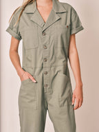 Combinaison manches courtes kaki DENISE femme, KAKI, taille XS, porté par Zoé (1m76) – photo 5