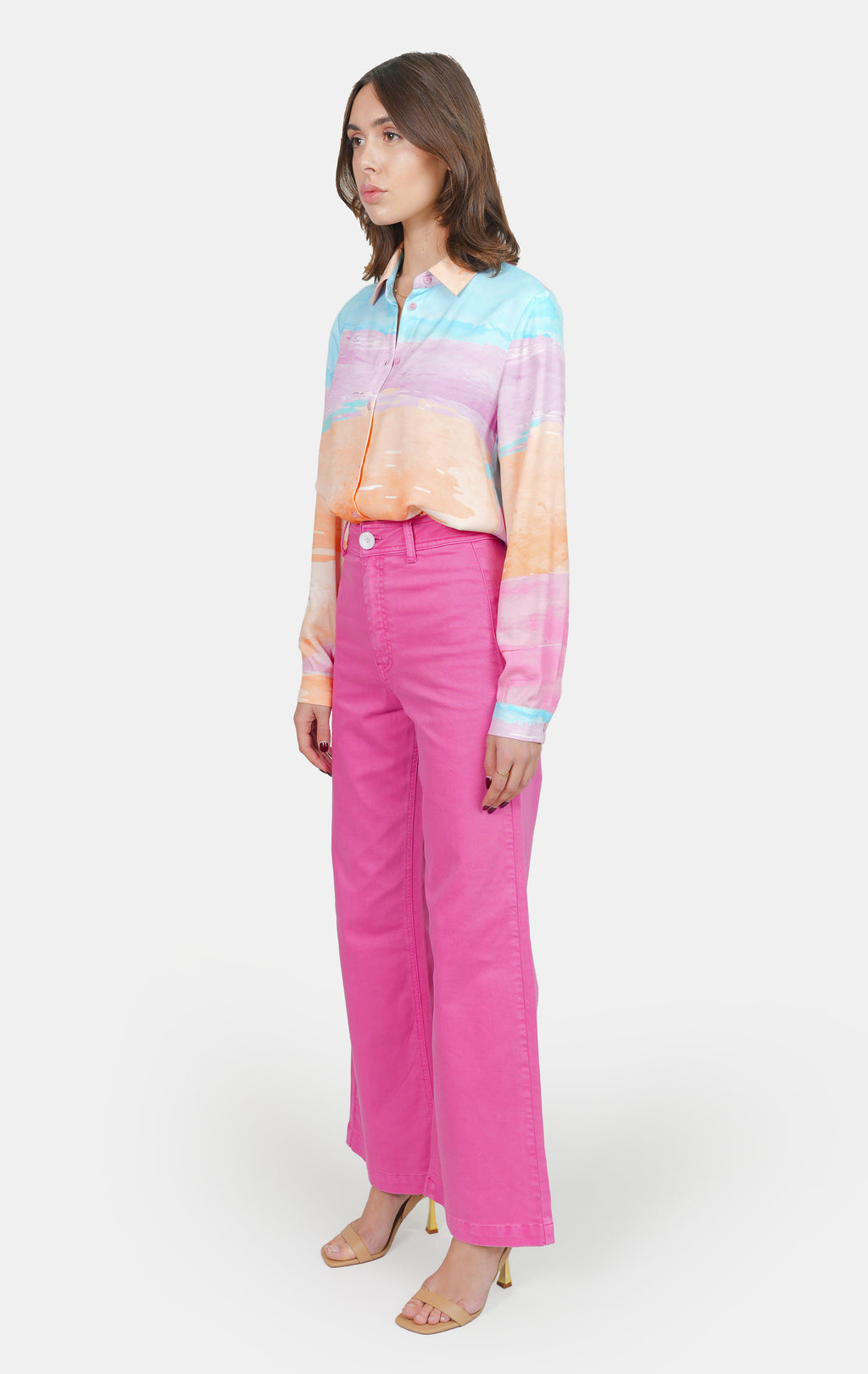 Chemise à motifs Pastel A HELENE femme, PASTEL A, taille XS, porté par Claire (1m76) – photo 5