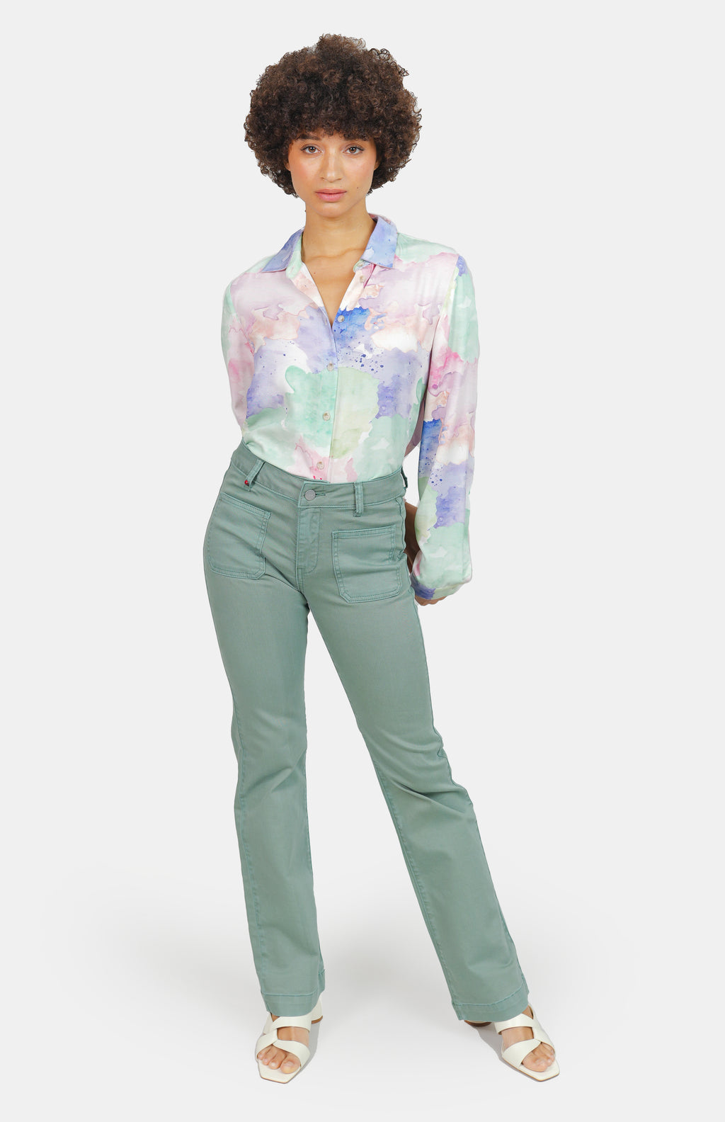 Chemise à motifs Pastel B HELENE femme, PASTEL B, taille XS, porté par Marie (1m71) – photo 2