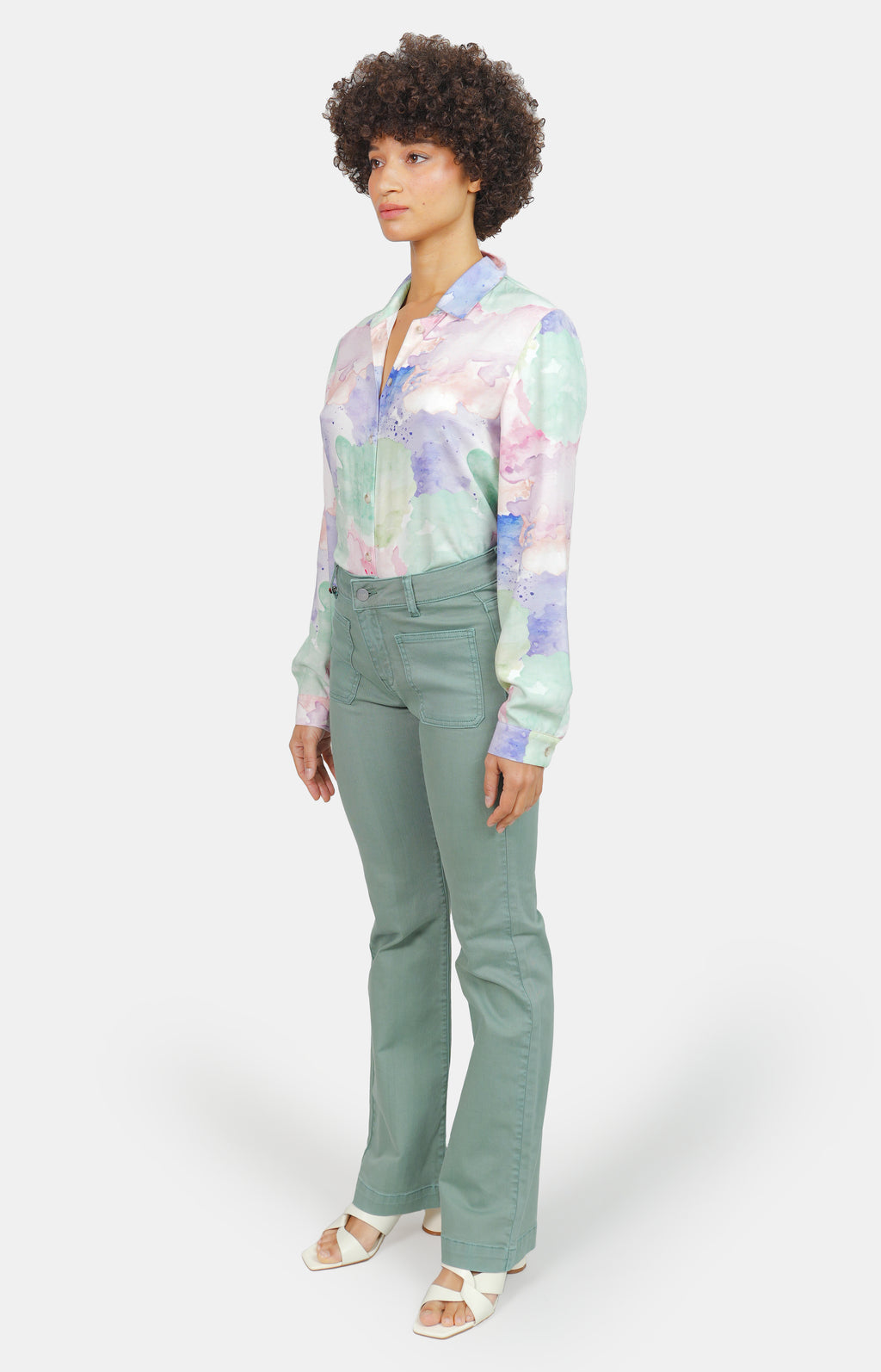 Chemise à motifs Pastel B HELENE femme, PASTEL B, taille XS, porté par Marie (1m71) – photo 4