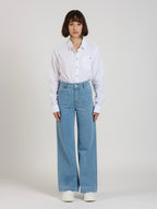 Jean évasé bleu FAUVE femme, BLUE, taille XXS, porté par Léa (1m70) – photo 4
