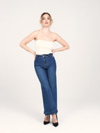 Jean évasé stone FAUVE femme, STONE, taille XS, porté par Priscilla (1m76) – photo 2