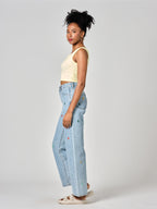 Jean évasé bleu FOREST LUNA femme, BLUE, taille XS, porté par Shazney (1m75) – photo 3