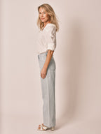 Jean évasé FOREST STRIPE en coton femme, BLUE, taille XS, porté par Jessica (1m75) – photo 3