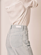 Jean évasé FOREST STRIPE en coton femme, BLUE, taille XS, porté par Jessica (1m75) – photo 4