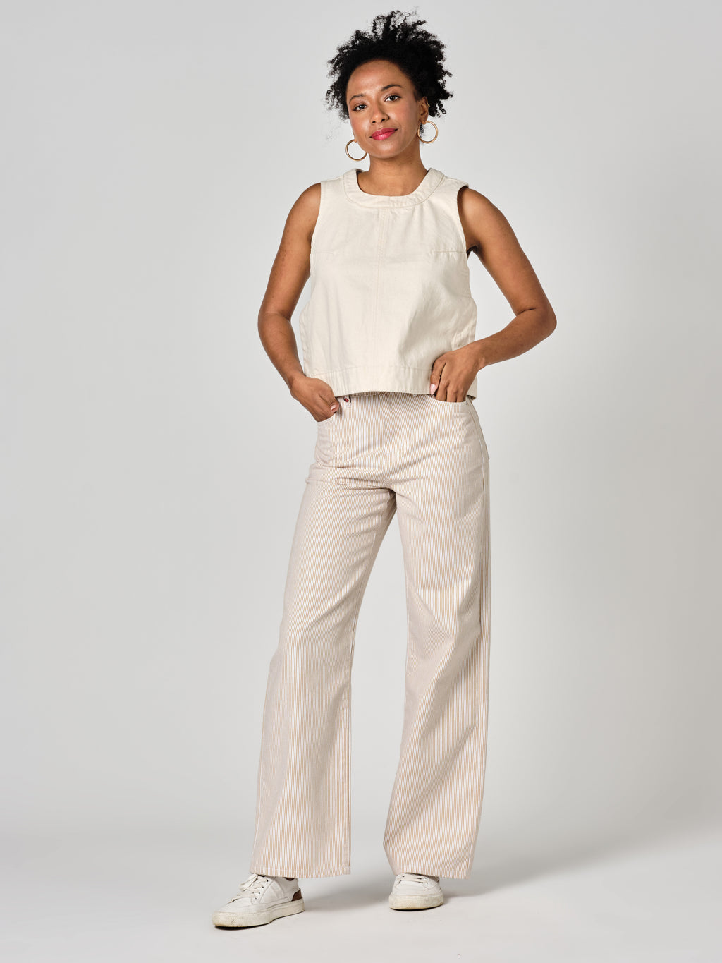 Jean évasé sand FOREST STRIPE femme, SAND, taille XS, porté par Shazney (1m75) (F.A.M. JEANS) – photo 1