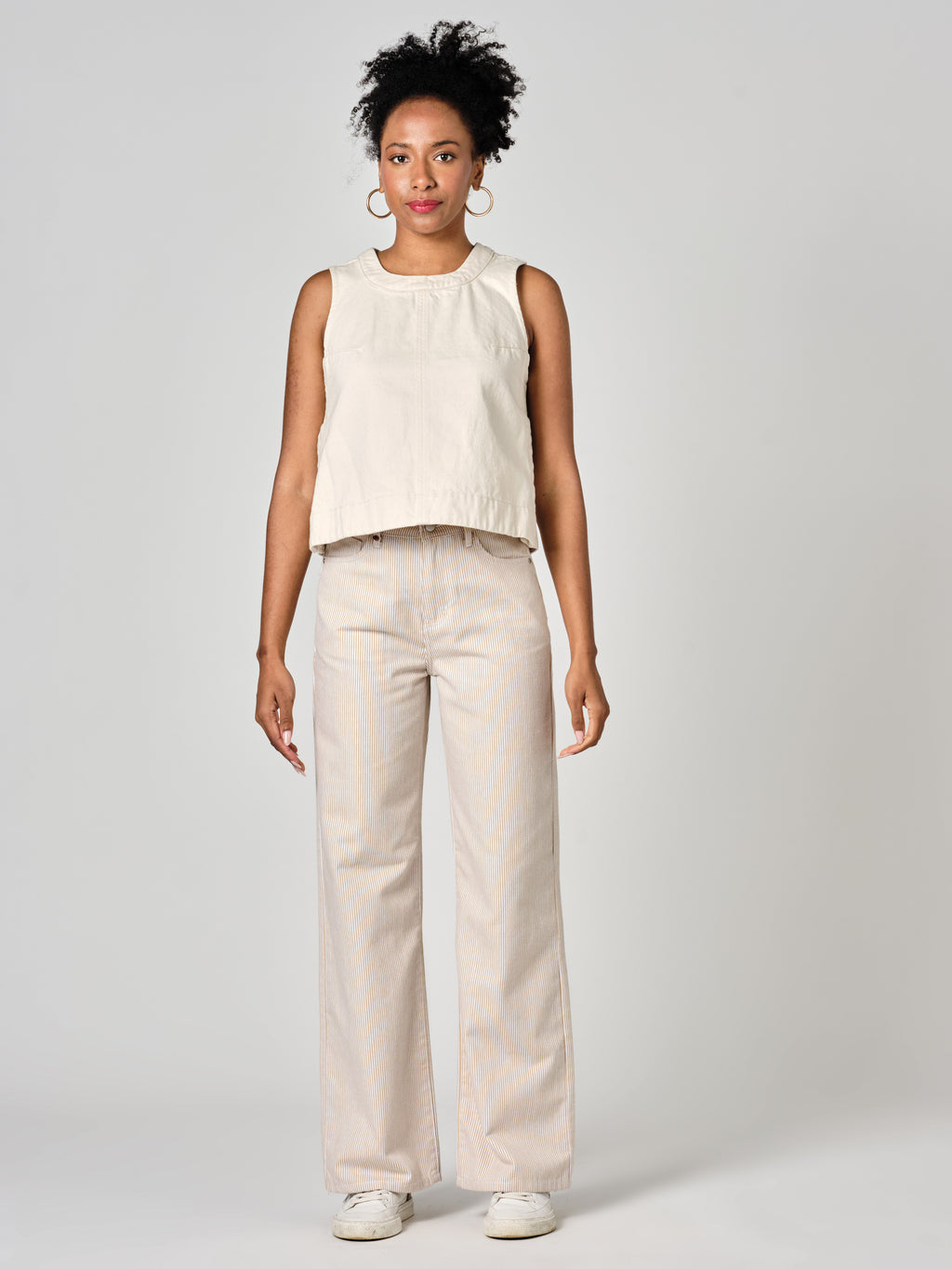 Jean évasé sand FOREST STRIPE femme, SAND, taille XS, porté par Shazney (1m75) – photo 2