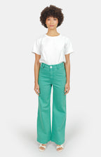 Jean évasé taille haute vert FAUVE femme, GREEN, taille XS, porté par Marie (1m71) – photo 2