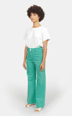 Jean évasé taille haute vert FAUVE femme, GREEN, taille XS, porté par Marie (1m71) – photo 4